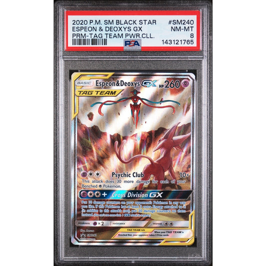 Pokémon - PSA 8 NM-MT - Espeon & Deoxys GX - Tag Team Black Star Promo (SM240) (EN)