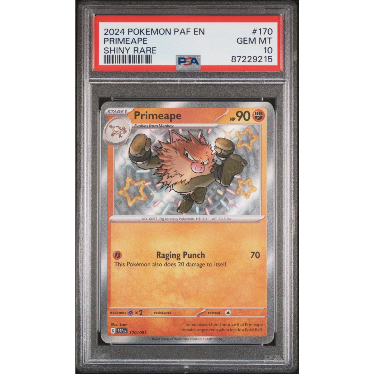 Pokémon - PSA 10 Gem Mint - Primeape (PAF 170/091) (EN)