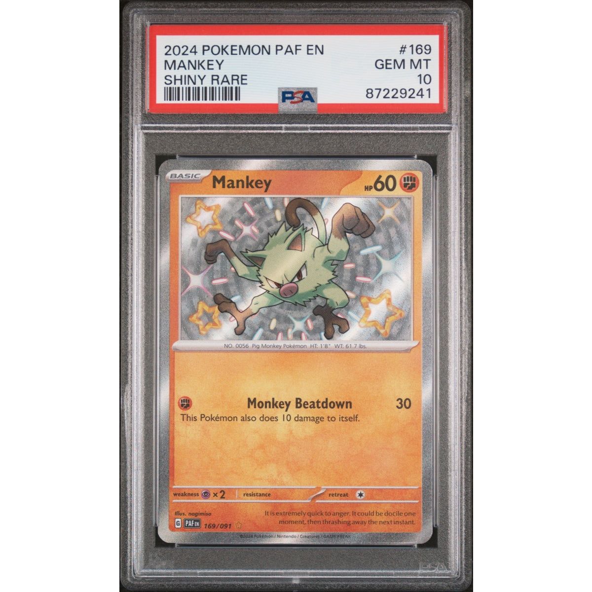 Pokémon - PSA 10 Gem Mint - Mankey (PAF 169/091) (EN)